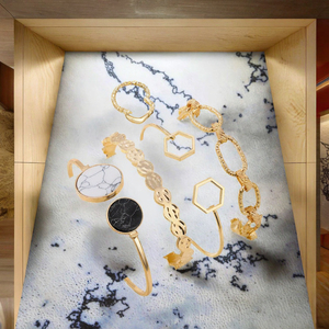 Conjunto de Pulseras Punk de Metal Vintage para Mujer, Cadena Gruesa con Dije Geométrico de Mármol, Brazaletes Modernos, Joyería de Moda, Regalo - Product Image 3