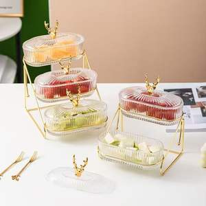 Nuovo Portafrutta Multistrato in Acrilico di Alta Qualità con Coperchio, Design Trasparente Semplice <span class=keywords><strong>per</strong></span> Caramelle e Frutta Secca - Product Image 1