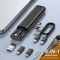 Kit d'accessoires multifonctionnels créatifs pour téléphone portable 6-en-1 : câble de données, lecteur, stockage Type-C, charge rapide 3A, boîte portable