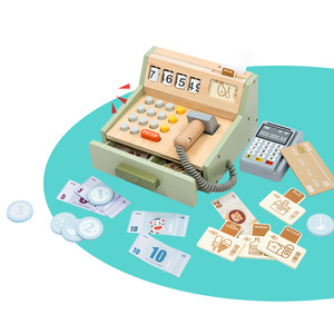 HappyJack <span class=keywords><strong>jeu</strong></span> pour enfants en bois Shopping <span class=keywords><strong>Settlement</strong></span> jouet supermarché caisse enregistreuse distributeur automatique de pièces pour garçons filles Promotion - Product Image 5