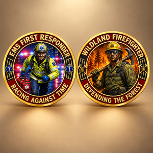 Pièce de collection double face en alliage de zinc et de fer EMS Firefighter avec étui en acrylique – Cadeau d'honneur - Product Image 1
