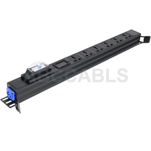 ABCCABLS Rack de scène PDU 1U avec affichage numérique, <span class=keywords><strong>multiprise</strong></span> à 6 voies avec entrée Powercon et prises universelles pour armoire audio-éclairage - Product Image 1
