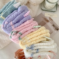 Chaussettes douces et moelleuses pour femme, motif monstre 3D à cornes, chaudes pour l'automne, avec bordure transparente, en polaire corail, pour la maison, le sommeil et le sol, personnalisables