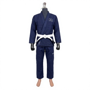 Kimono Azul de Jiu Jitsu Brasileño, Uniforme 100% Algodón para Adultos Unisex, con Cinturón Blanco y Logotipo en la Manga Izquierda - Product Image 1