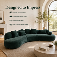 Sofa Lengkung Deep Lounge Berbahan Beludru Lembut, Dua Bagian, Dudukan Rendah, Warna Hijau Chenille untuk Rumah Bergaya Modern