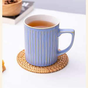 Vintage umwelt freundliche kunden spezifische Keramik-Prägestreifen-Tee tasse Reaktive Glasur-Kaffeetasse Retro-Becher Bulk-Cappuccino-Tassen Keramik - Product Image 2