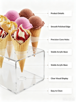 Présentoir Moderne en Acrylique pour Cornets de Glace – Idéal pour Magasins de Crèmes Glacées, Boulangeries, Buffets, Mariages, Comptoirs de Desserts et Expositions Alimentaires