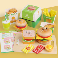 Ensemble de cuisine en bois pour enfants, hamburgers, frites, sandwichs, tartes aux œufs, jeu de cuisine éducatif, jouet pour enfants de 5 à 7 ans, emballage en boîte colorée