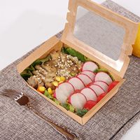 Boîte d'emballage en papier transparente et portable pour salade, poulet frit, vaisselle imperméable et anti-graisse, boîte à emporter avec fenêtre pour gâteau
