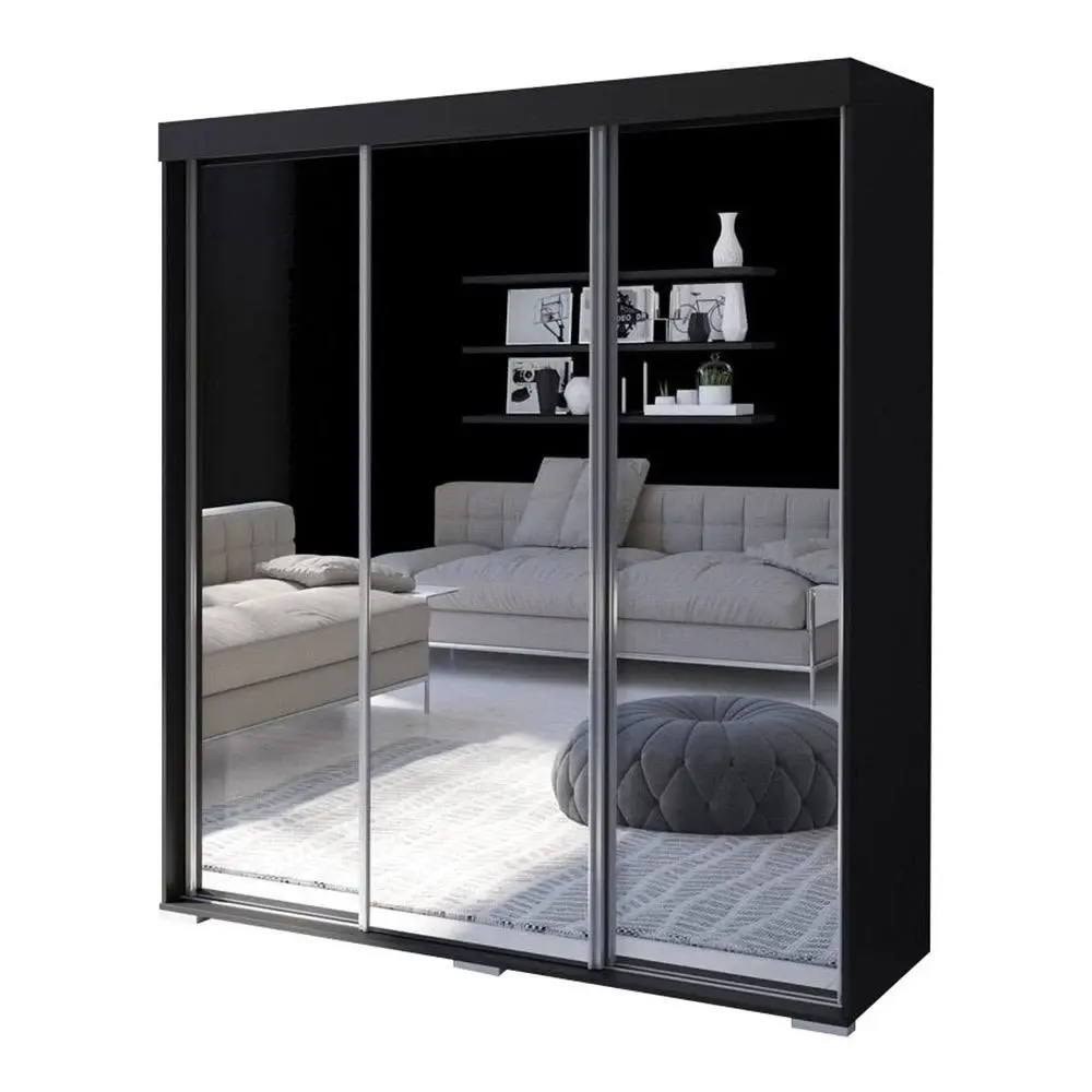 wholesale modern wood pvc cheap Shaker Style 3-Door Mirrored Armoire