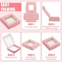 Boîte à gâteau en papier rose écologique personnalisée avec grande fenêtre transparente, pliable, portable, pour donuts, pâtisseries, desserts, finition mate, vente en gros