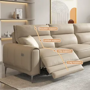 مجموعة أريكة فيلا إيطالية على شكل حرف L أريكة كهربائية حديثة متعددة الوظائف جلدية مجموعة مقاعد لغرفة المعيشة