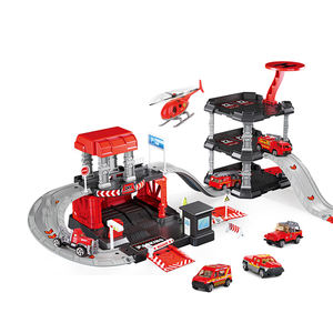 Гоночный трек для детей: 3 пластиковых машинок + 1 самолет, пожарная машина, трехэтажное здание, набор для самостоятельной сборки - Product Image 1