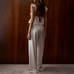 Set Pigiama Donna con Top a Canotta Allacciato con Volant sulla Schiena e Pantaloni Palazzo in Seta Sexy per l'Estate - Product Image 2