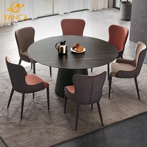 Mesa de comedor redonda de madera de diseño moderno de lujo con patas especiales de mármol verde para sala de estar comedor hogar Bar1 - Product Image 3