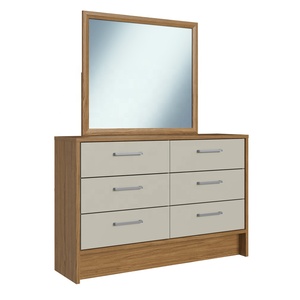 Cómoda Moderna Decibel PRIME con 6 Cajones, Espejo, Mueble de Dormitorio de Madera, Aglomerado, Color Natural/Cristal - Product Image 1
