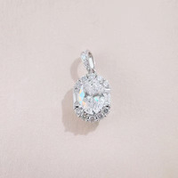 Collana con Pendente in Oro Bianco 18K con Diamante Ovale Coltivato in Laboratorio, Halo a Stella Brillante, Catene e Ciondoli alla Moda per Donna