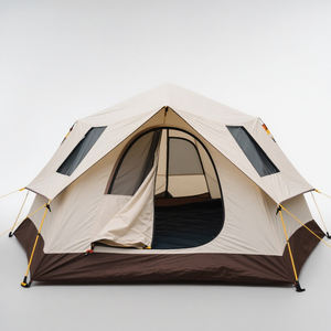 Tente de camping familiale tout temps beige-brun, motif patchwork, tissu Oxford, imperméable, anti-UV, portable, une chambre - Product Image 5