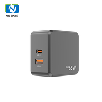 Cargador Rápido GaN NIUBAILE de 65W, PD 3.0, QC2.0, Tipo-C, 1 Puerto USB, Adaptador de Pared Universal Ecológico a Prueba de Fuego con Soporte PPS