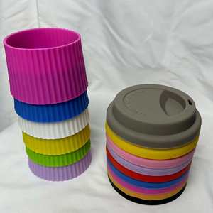 Ensemble couvercle et manchon en silicone anti-brûlure, antidérapant, résistant à la chaleur, anti-poussière, couvercle d'étanchéité pour gobelet à café réutilisable - Product Image 2