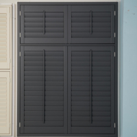 Volets de fenêtre à lames superposées, différents styles, 1/2 volet, couleur noire, cadre en bois