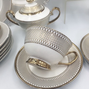 European Plated Embossed Gold Porcelain Eco-Friendly <b>Coffee</b> Cup and Saucer 15-Piece Set with Six Cups and Dishes <b>Gift</b> <b>Box</b> - Product Image 2