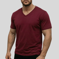 T-shirt Homme Col V Uni en Coton Mélangé Manches Courtes Coupe Slim – Vente en Gros Direct Usine