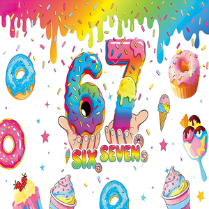 Bannière de fond de photographie amusante sur le thème des donuts, décorations de crème glacée, accessoires de photomaton, bannière Joyeux Anniversaire pour 6-7 ans - Product Image 1