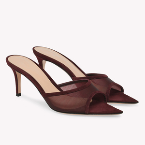 Mules à talons aiguilles en maille pour femmes, bout pointu, à enfiler, en daim transparent, chic, à bout ouvert, vente en gros, personnalisables OEM - Product Image 2