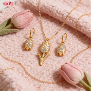 Joyería Chapada en Oro de 18K, Tulipán con Circonita AAA, Conjuntos de Joyería de Moda al por Mayor, Looks para Mujer de Primavera/Cita/Té de la Tarde - Product Image 5