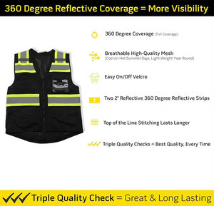 صدريّة أمان أمان <span class=keywords><strong>Hi</strong></span>-<span class=keywords><strong>Vis</strong></span> ، صدرية أمان سوداء عاكسة بطلاء مقاوم للماء للتنفس ، صدرية أمان للمهندسين - Product Image 2