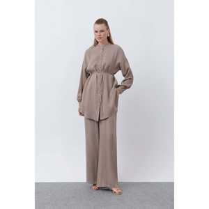 Ensemble tunique à col mandarin pour femme, manches longues, 14329TKS, pantalon large à jambe longue, tenue coordonnée - Product Image 4