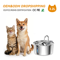 Fontaine à eau pour animaux de compagnie en acier inoxydable sur mesure de 3,2 L, ultra silencieuse, automatique, pour chats