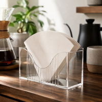 Support de filtre à café en acrylique personnalisé, transparent, pour comptoir, pour filtres coniques en papier, avec logo OEM, organisateur de bar à café, présentoir