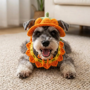 Chapeau en crochet citrouille pour chien et chat, accessoire de collier floral pour costume d'Halloween pour petits animaux, motif personnalisable - Product Image 4