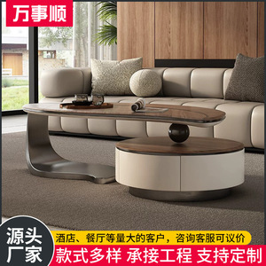 Wan Shi Shun Furniture Solid Wood Coffee Table With Storage Oval Stainless Steel Base Modern Living Room Furniture - Product Image 5