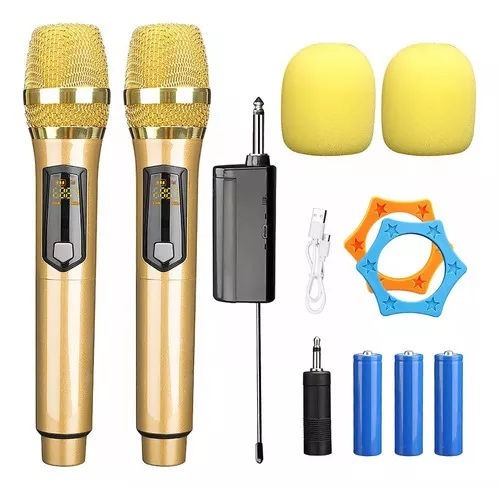 2.4G Double Wireless Microphone for Karaoke Handheld Cordless Metal Karaoke Dynamic Mic for Home KTV/Stages/Live Streaming