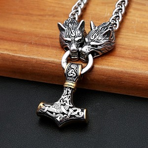 Collar con Colgante de Martillo de Thor Vikingo yunnique para Hombre, Diseño de Cabeza de Lobo en Acero Inoxidable, Joyería de Moda, Regalo - Product Image 3