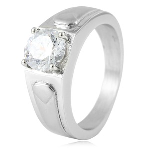 yunnique Stainless Steel Shield <b>Ring</b> Silver White Stone Prong Setting Unisex Wedding Fashion <b>Ring</b> - Product Image 1