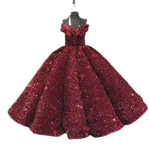 Off Shoulder Princess Sequined Red Ball Gown Formal Evening Prom Gowns 15 Years Girl's Graduation Quinceanera Dresses