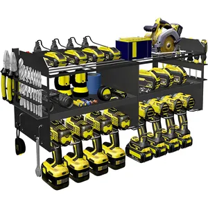 JH-Mech ชั้นเก็บเครื่องมือไฟฟ้าพร้อมที่ชาร์จการออกแบบความจุสูง3ชั้นโลหะหนักเครื่องมือไฟฟ้าจัด8สว่าน