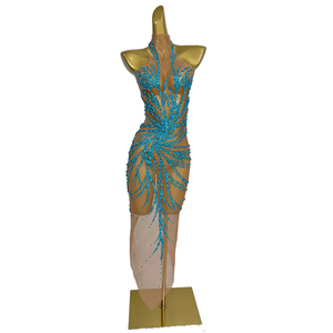 Abito Lungo Trasparente di Lusso per Cerimonie, Vestito <span class=keywords><strong>da</strong></span> Festa con Strass per Cantanti, Abito <span class=keywords><strong>da</strong></span> Sera per Banchetti e Cene Eleganti - Product Image 6