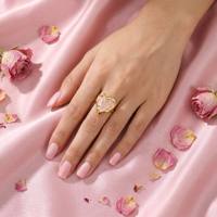 Bague Cœur Tendance en Acier Inoxydable Plaqué Or 18K avec Incrustation de Cristaux Naturels, Bague Ouverte Ajustable, Bijou