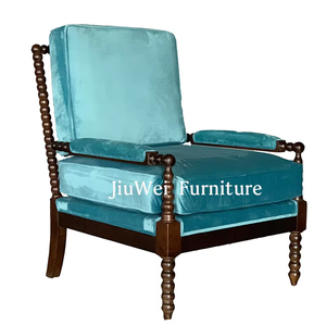 American Traditional <span class=keywords><strong>Navy</strong></span> <span class=keywords><strong>Blue</strong></span> <span class=keywords><strong>Velvet</strong></span> Wingback <span class=keywords><strong>Chair</strong></span> Spindle High Back Accoudoir Solid Wood Leisure <span class=keywords><strong>Chair</strong></span> for Home Office Living - Product Image 6