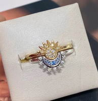 2024 été libération céleste femmes mode acier inoxydable bijoux bleu étincelant lune et étoile Couple anneaux