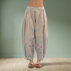 Women's High Waist <b>Harem</b> Pants | Casual Loose Fit Balloon <b>Trousers</b> with Embroidery & Pleated Design - Product Image 3