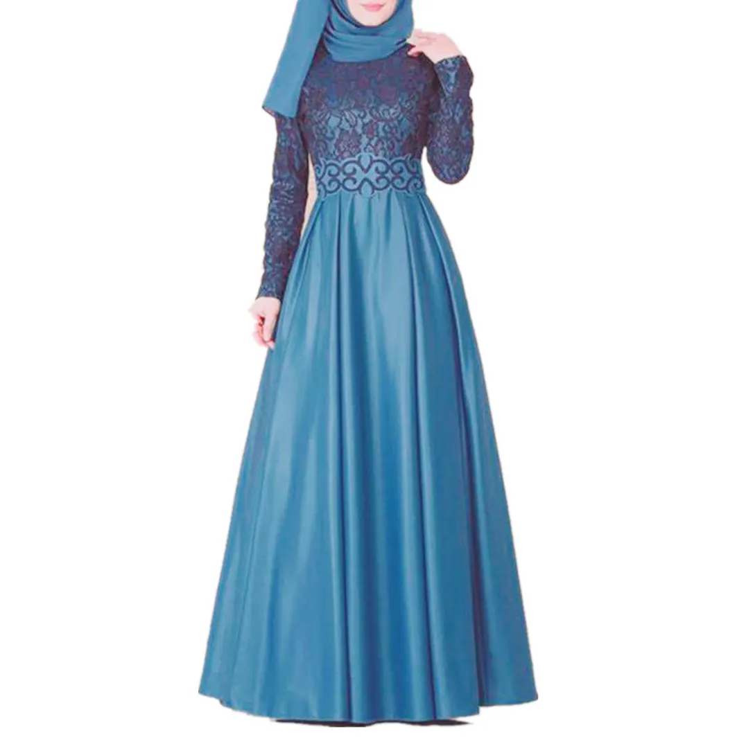 Hot Selling Ethnic Style Long Sleeve Slim Lace Retro Muslim Dress Comfortable Embroidery Muslim Dress