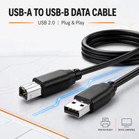 Kabel Printer USB 2.0 Tipe A ke Tipe B 0.5m Berpelindung dengan Jaket PVC Hitam Putih