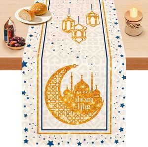 Runner da Tavola con Motivi Floreali e Stelle <span class=keywords><strong>Rosa</strong></span>, per Ramadan ed Eid, Decorazione Estiva per <span class=keywords><strong>Cucina</strong></span> e Sala da Pranzo, per Casa e Feste - Product Image 3
