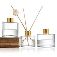 Usine En Gros 100ml 200ml Vide Rond Verre Reed Diffuseur Bouteille 50ml Avec Or Vis sur Cap Bouchon Intérieur Fibre Bâtons